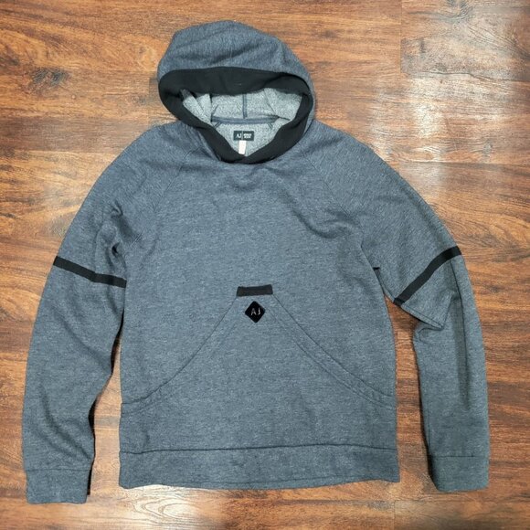 Armani Jeans Gray Front Pocket Hooded Pullover Sweatshirt Men's Size Large - Picture 2 of 14